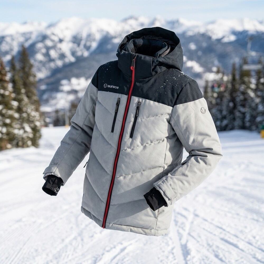 Kids Sunice Ski Jacket Size 12 Gray Black Insulated Hooded Snow Coat